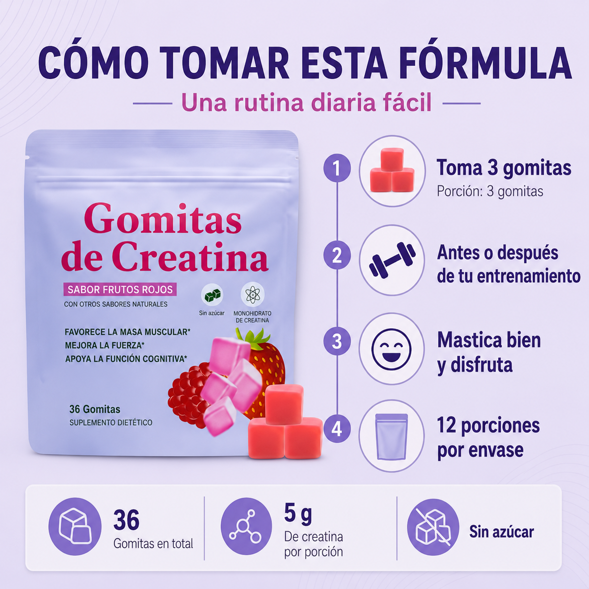 Suplemento de creatina en gomitas – 36 unidades