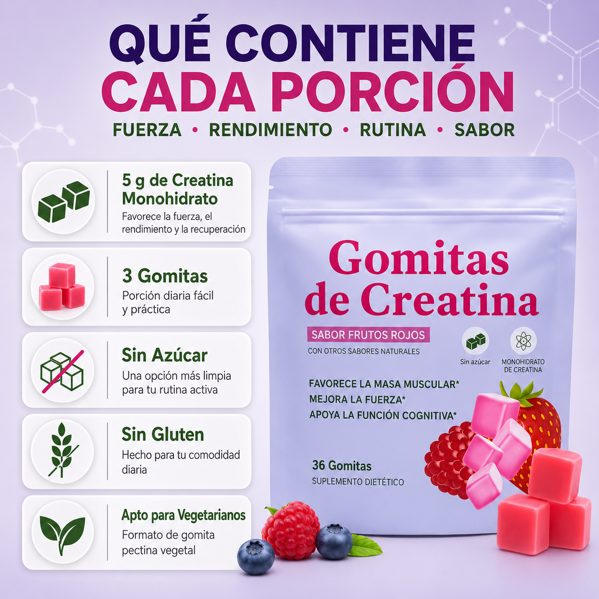 Suplemento de creatina en gomitas – 36 unidades